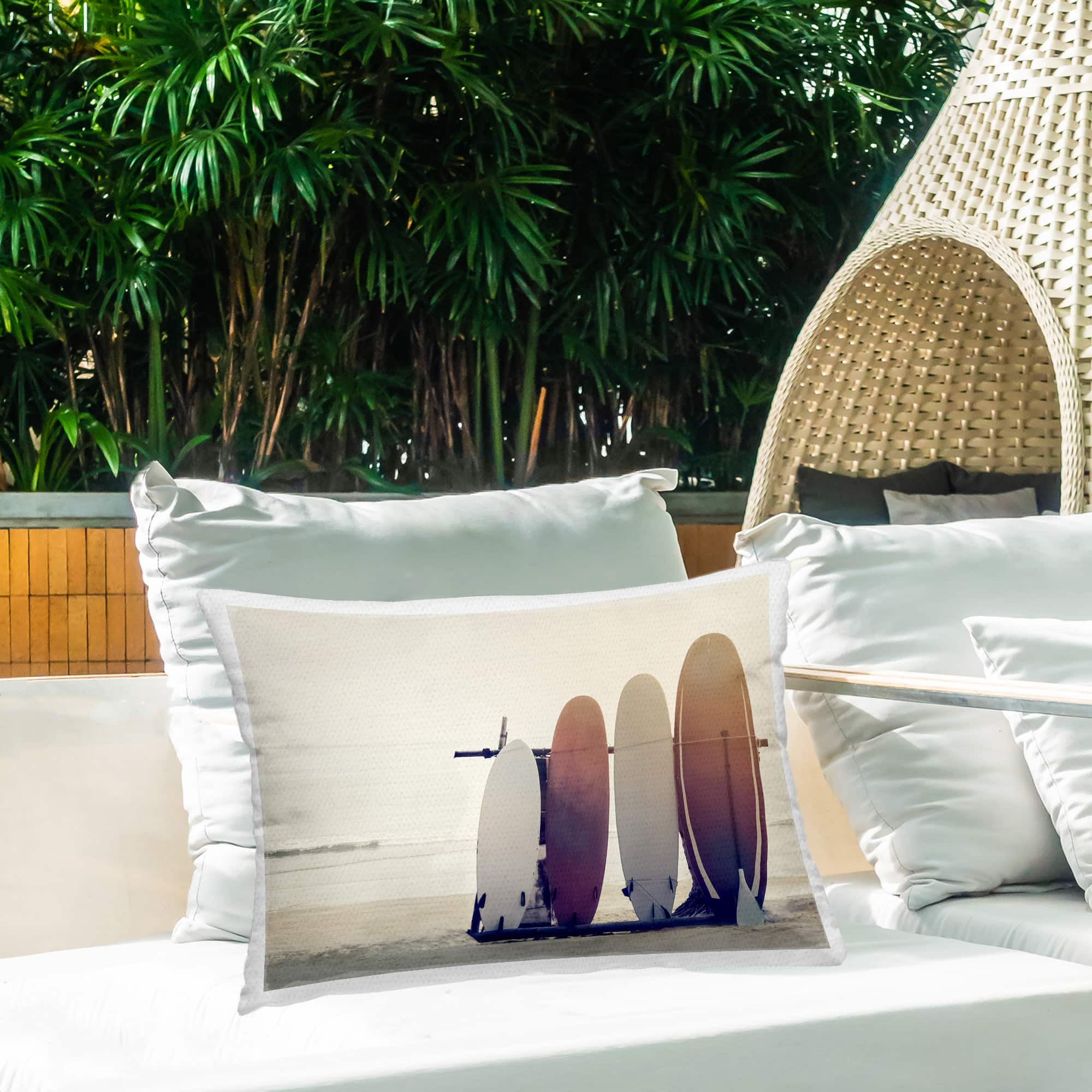 Stupell Industries 14" x 20" Beach Surfboards Leaning Outdoor Print Throw Pillow